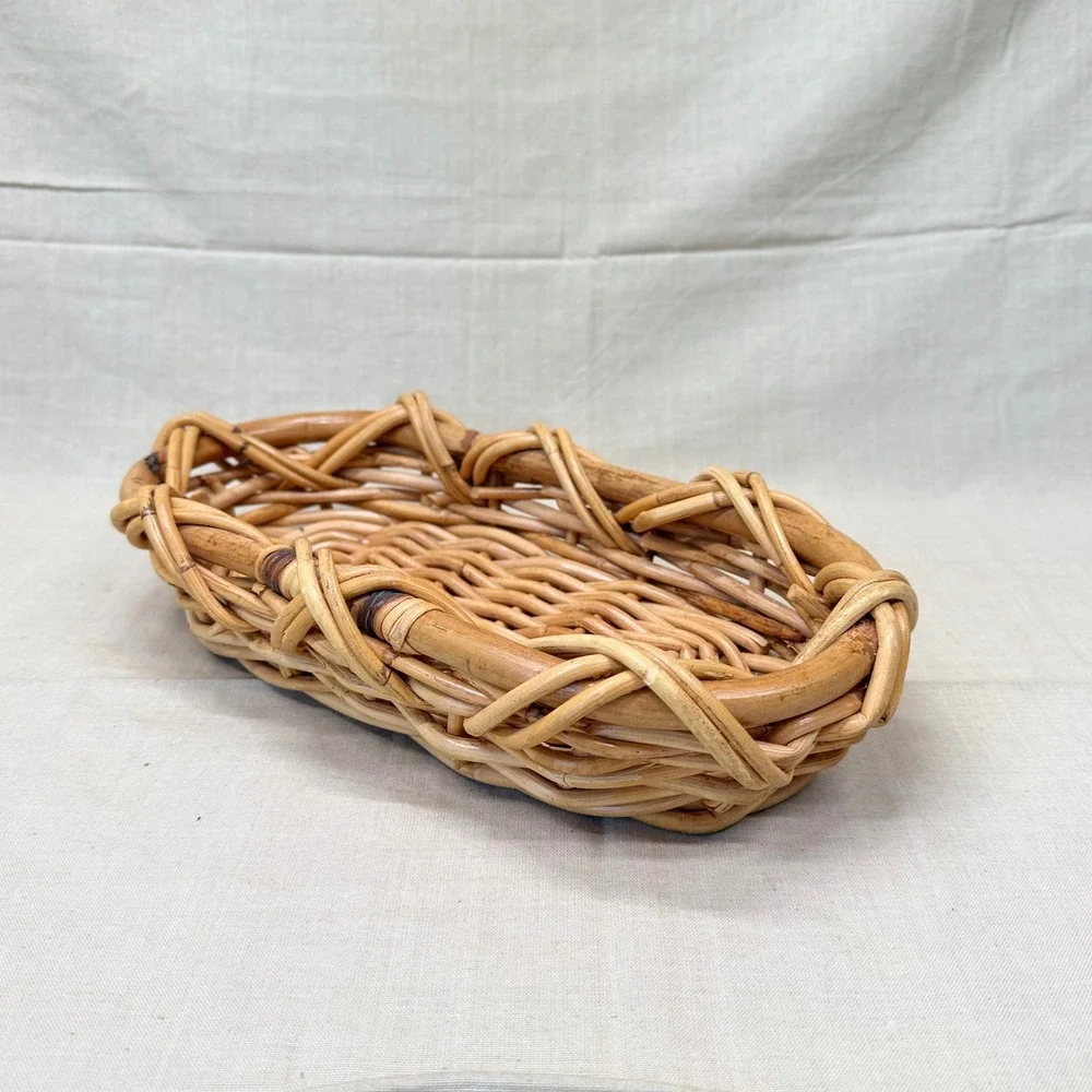 Vintage Natural Woven Rattan Wicker Oval Bread Fruit Basket Tray Co Decorn